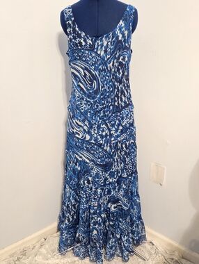 Y2K Blue Printed Chiffon Tiered Maxi Dress Size 14W